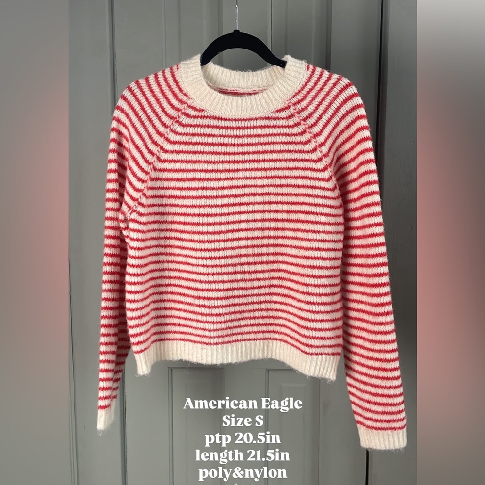 American Eagle Outfitters Red and Cream Striped Sweater